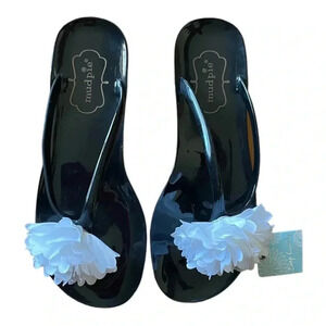 MUDPIE Black w/White Flower Jelly Flip Flops‎ Sandals size EUR 37 / US 6.5